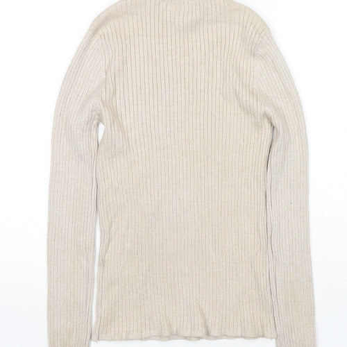CC Fashion Womens Beige High Neck Viscose Pullover Jumper Size S