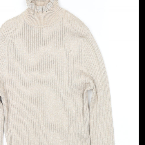 CC Fashion Womens Beige High Neck Viscose Pullover Jumper Size S