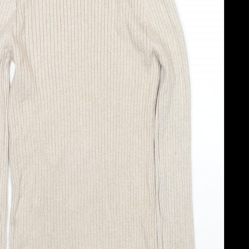 CC Fashion Womens Beige High Neck Viscose Pullover Jumper Size S
