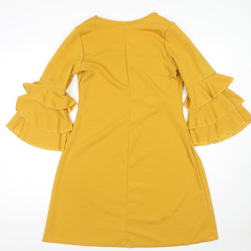 Olivia Mathews Womens Yellow Cotton A-Line Size M V-Neck Pullover