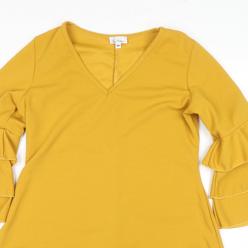 Olivia Mathews Womens Yellow Cotton A-Line Size M V-Neck Pullover