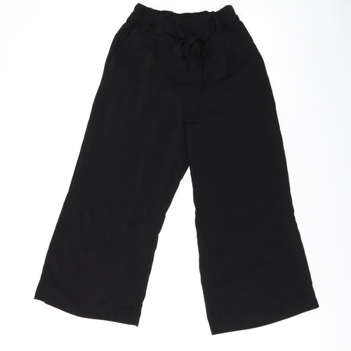 New Look Womens Black Polyester Cropped Trousers Size 6 L21.5 in Regular Drawstring