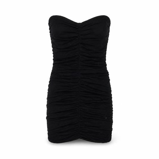 Front view of ASOS women’s black viscose bodycon, size UK 10, off the shoulder pullover