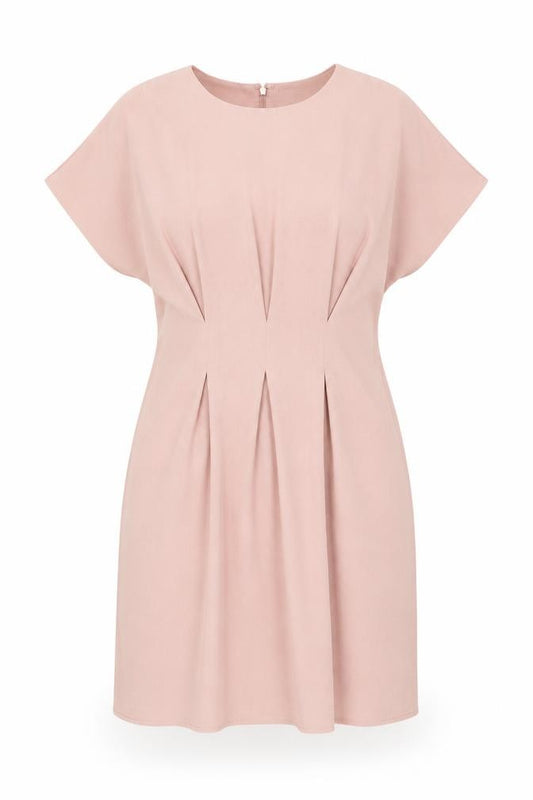 Front view of ASOS women’s pink polyester shift, size UK 12, boat neck zip