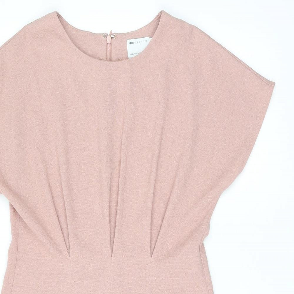 ASOS Womens Pink Polyester Shift Size 12 Boat Neck Zip