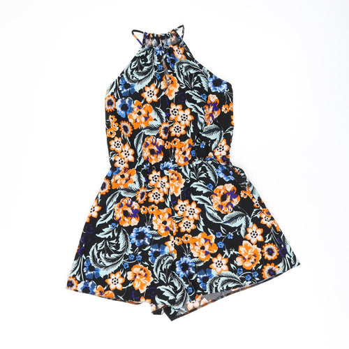 Miss Selfridge Womens Black Floral Polyester Playsuit One-Piece Size 6 L3 in