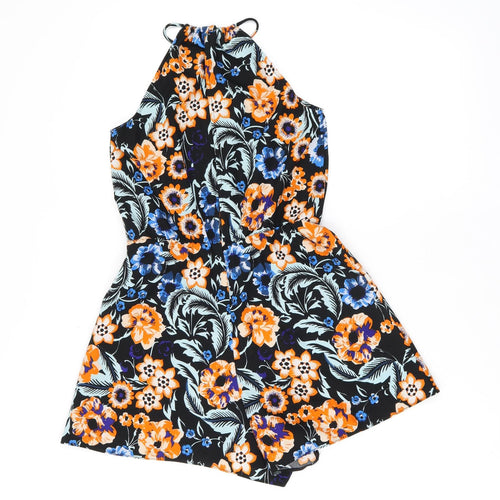 Miss Selfridge Womens Black Floral Polyester Playsuit One-Piece Size 6 L3 in