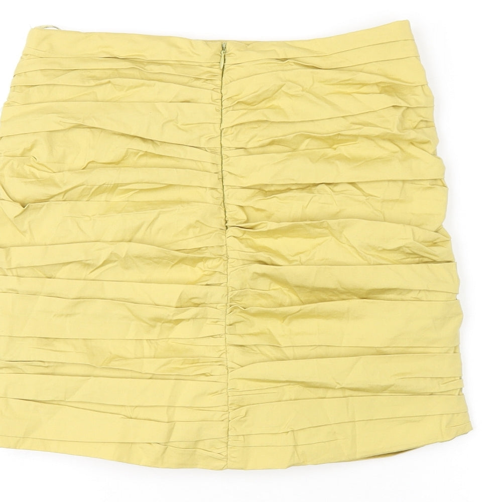 Zara Womens Yellow Polyester Mini Skirt Size S Zip