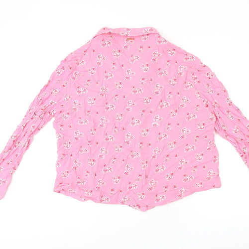 Marks and Spencer Womens Pink Floral Viscose Jersey Button-Up Size 14 Collared - Ghost