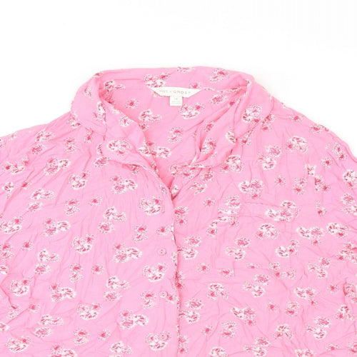 Marks and Spencer Womens Pink Floral Viscose Jersey Button-Up Size 14 Collared - Ghost