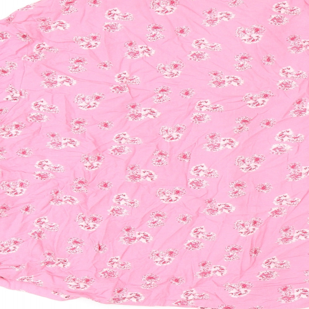 Marks and Spencer Womens Pink Floral Viscose Jersey Button-Up Size 14 Collared - Ghost