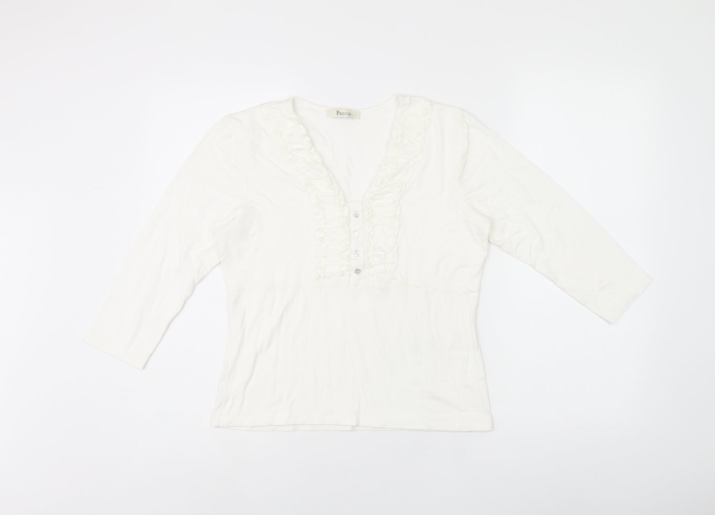 Precis Womens White Viscose Jersey T-Shirt Size S V-Neck