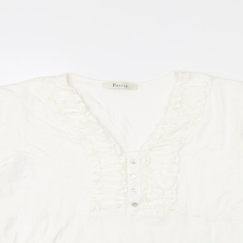Precis Womens White Viscose Jersey T-Shirt Size S V-Neck