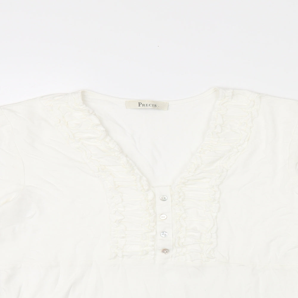 Precis Womens White Viscose Jersey T-Shirt Size S V-Neck