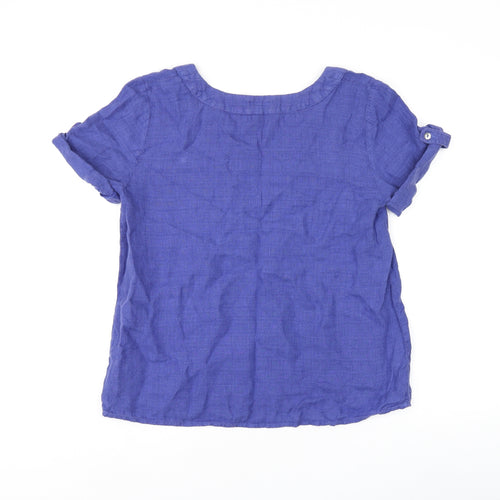 Brora Womens Blue Linen Basic T-Shirt Size 10 Square Neck