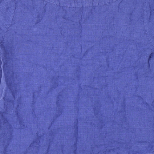 Brora Womens Blue Linen Basic T-Shirt Size 10 Square Neck