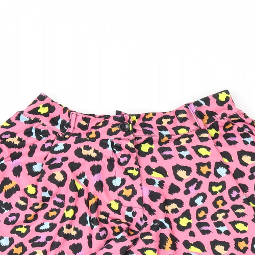 Stylewise Womens Pink Animal Print Polyester Basic Shorts Size M L3 in Regular Zip