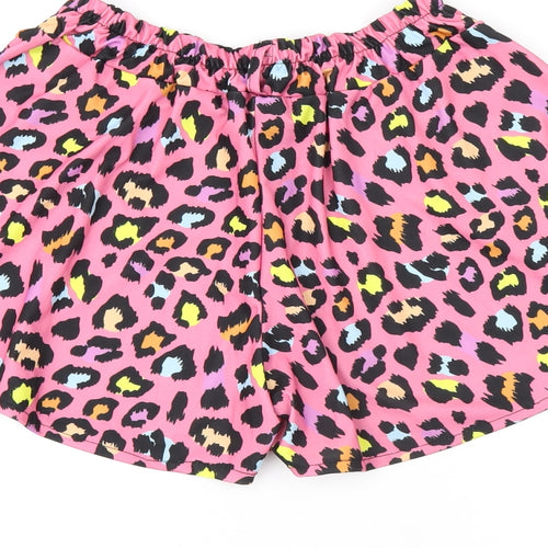 Stylewise Womens Pink Animal Print Polyester Basic Shorts Size M L3 in Regular Zip
