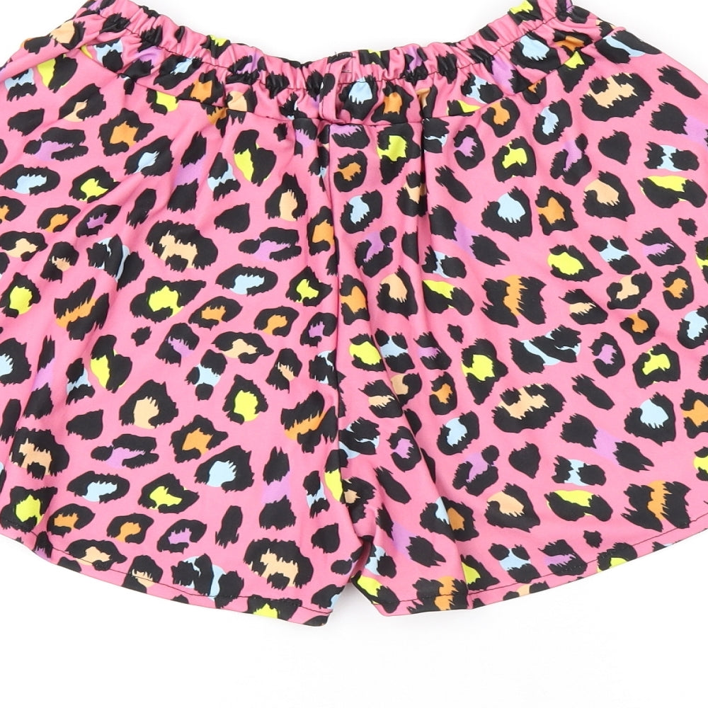 Stylewise Womens Pink Animal Print Polyester Basic Shorts Size M L3 in Regular Zip
