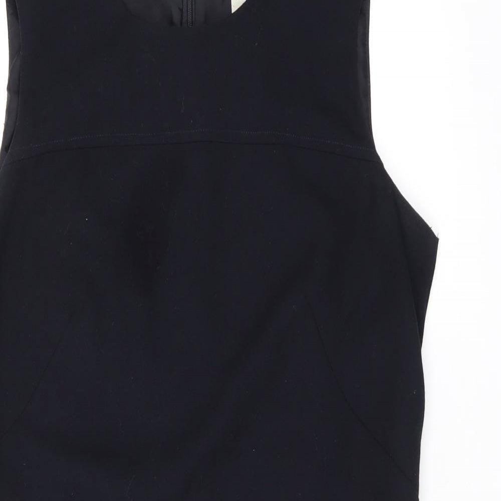 Anne Brooks Womens Black Polyester Shift Size 12 Round Neck Zip