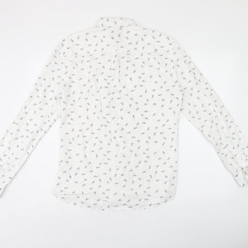 NEXT Mens White Geometric Cotton Button-Up Size S Collared Button - Fish print