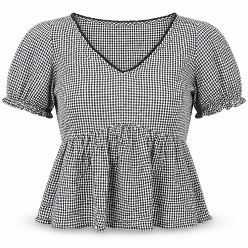 Miss Selfridge Womens Grey Geometric Viscose Jersey T-Shirt Size 10 V-Neck - Gingham pattern
