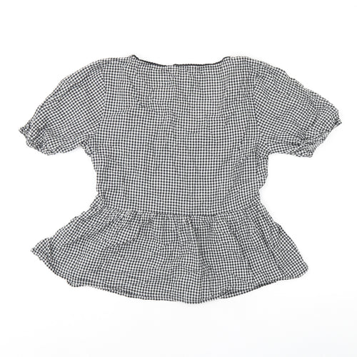 Miss Selfridge Womens Grey Geometric Viscose Jersey T-Shirt Size 10 V-Neck - Gingham pattern
