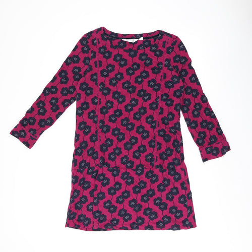 Lily & Me Womens Red Floral Cotton Shift Size 12 Boat Neck Pullover