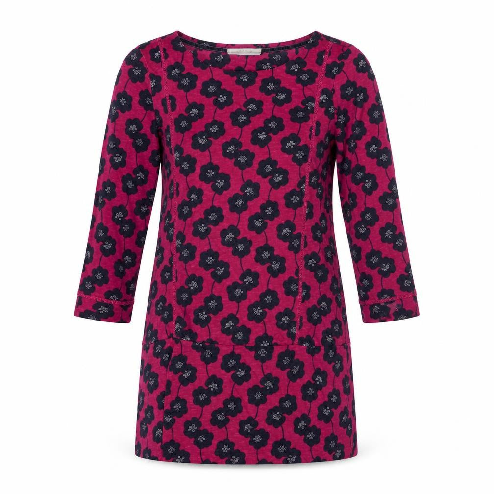 Front view of Lily & Me women’s red floral cotton shift, size UK 12, boat neck pullover