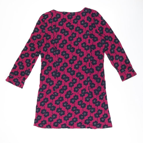 Lily & Me Womens Red Floral Cotton Shift Size 12 Boat Neck Pullover