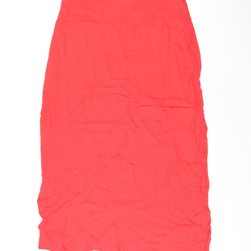 Wallis Womens Red Viscose Swing Skirt Size 14 Zip - Split hem