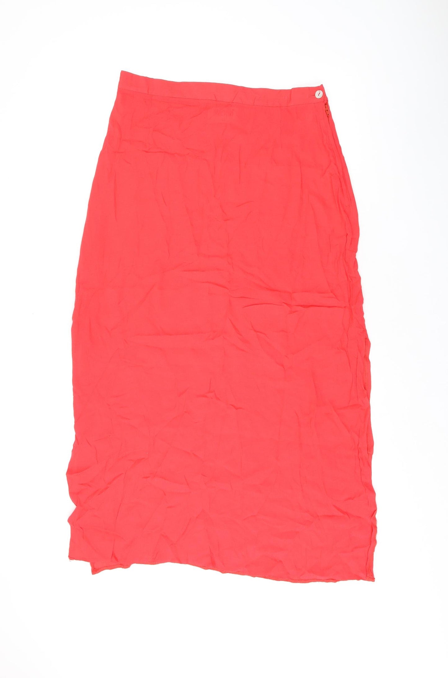 Wallis Womens Red Viscose Swing Skirt Size 14 Zip - Split hem