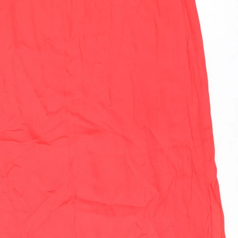 Wallis Womens Red Viscose Swing Skirt Size 14 Zip - Split hem