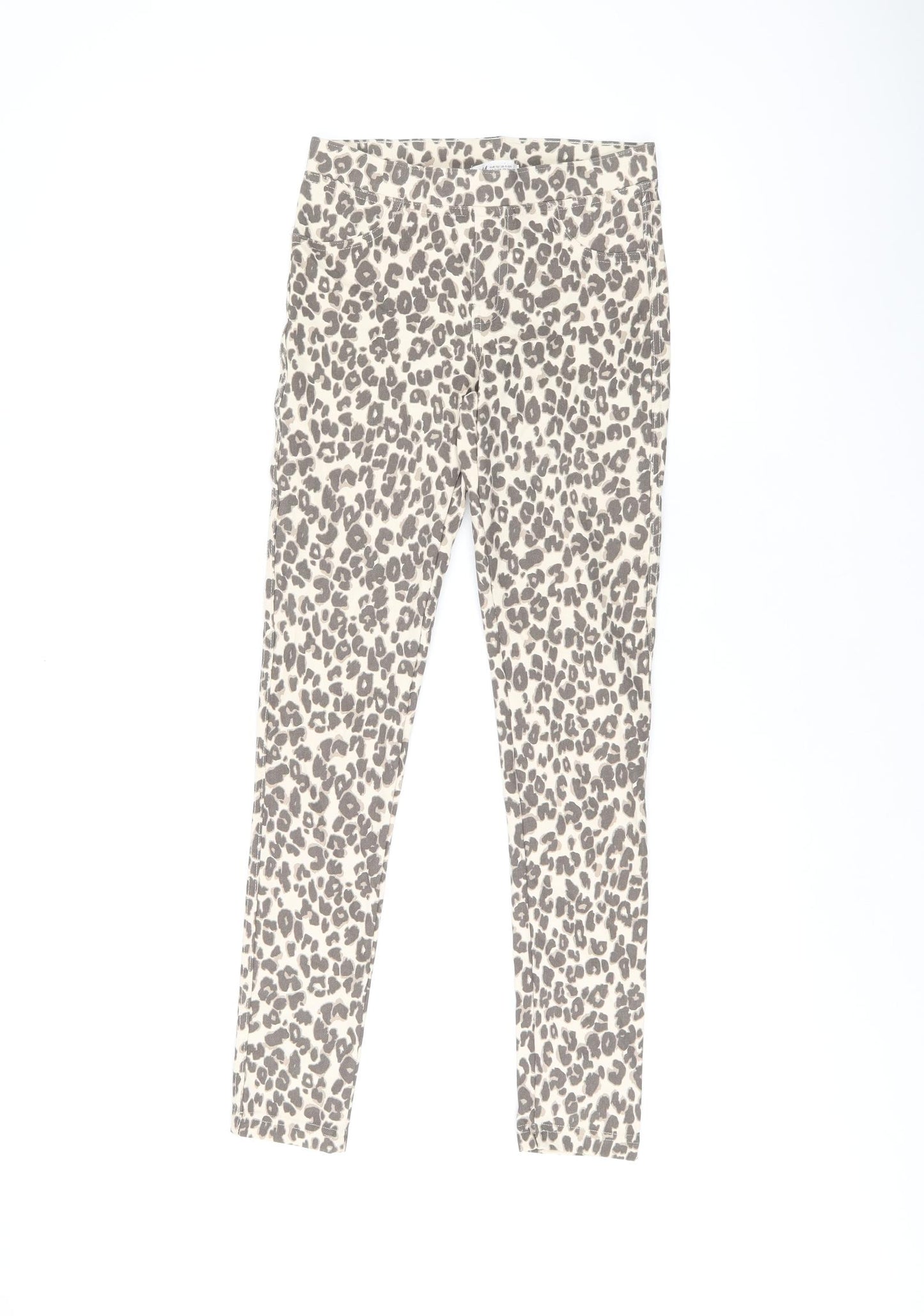 H&M Girls Beige Animal Print Cotton Jegging Jeans Size 11-12 Years L26 in Regular Pullover - Leopard print