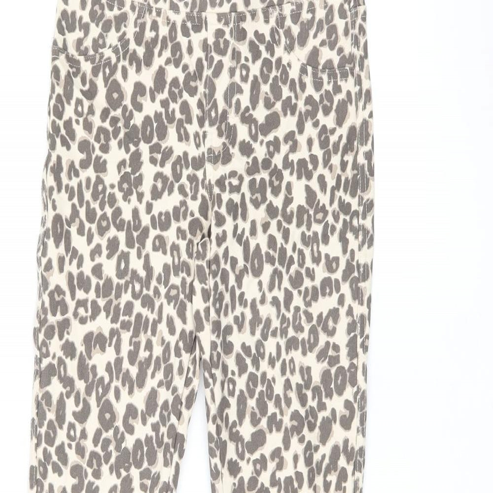 H&M Girls Beige Animal Print Cotton Jegging Jeans Size 11-12 Years L26 in Regular Pullover - Leopard print