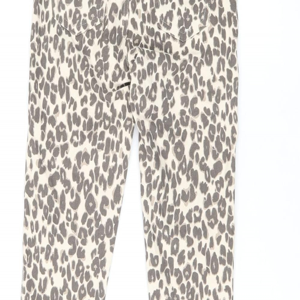 H&M Girls Beige Animal Print Cotton Jegging Jeans Size 11-12 Years L26 in Regular Pullover - Leopard print