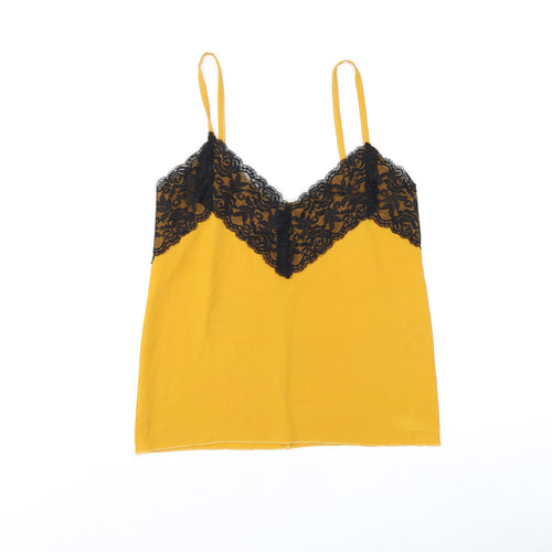 Made in Italy Womens Yellow Polyester Camisole T-Shirt Size 8 V-Neck - Lace detail