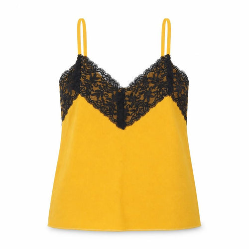 Made in Italy Womens Yellow Polyester Camisole T-Shirt Size 8 V-Neck - Lace detail