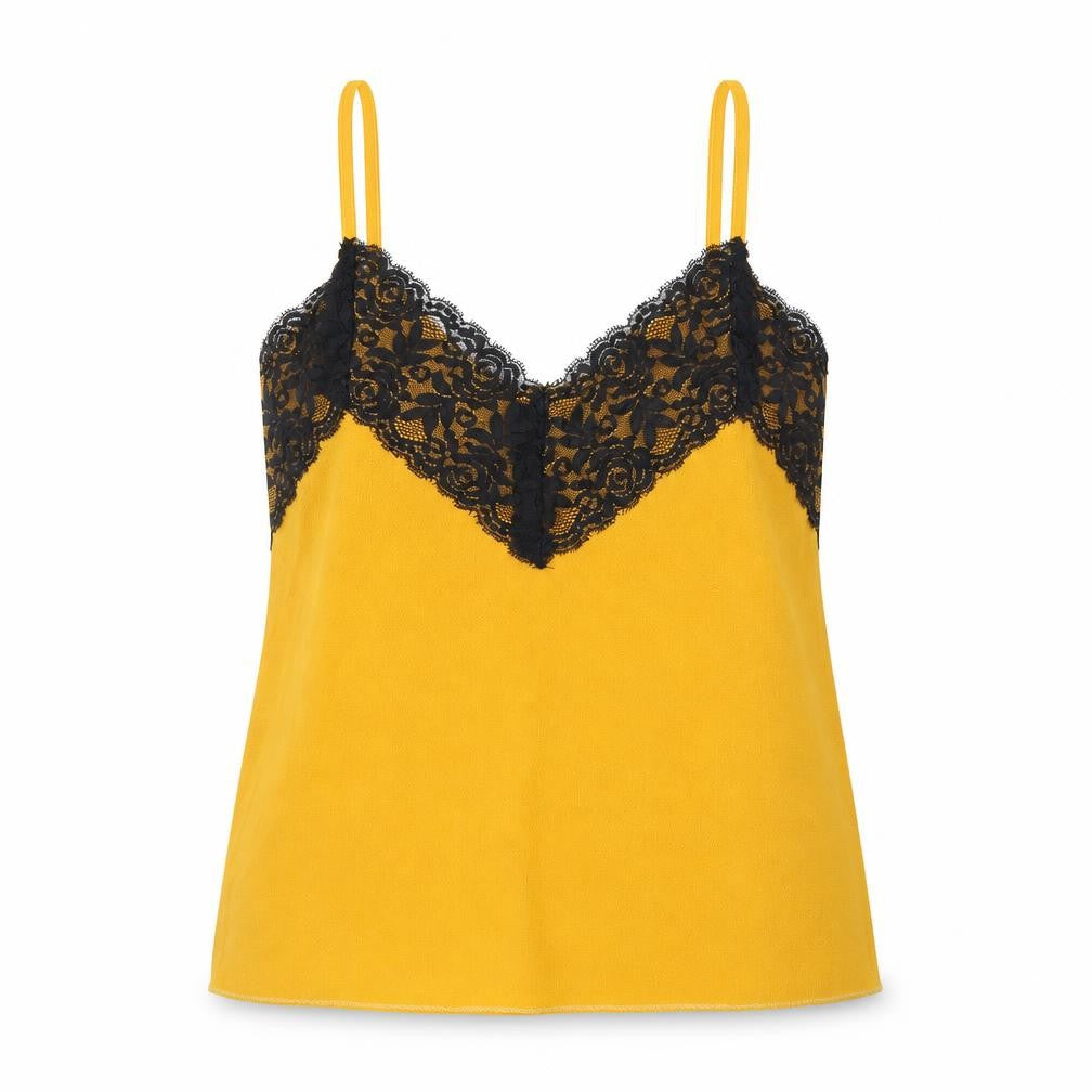Made in Italy Womens Yellow Polyester Camisole T-Shirt Size 8 V-Neck - Lace detail