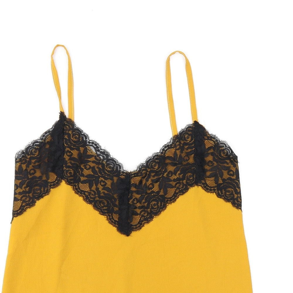 Made in Italy Womens Yellow Polyester Camisole T-Shirt Size 8 V-Neck - Lace detail