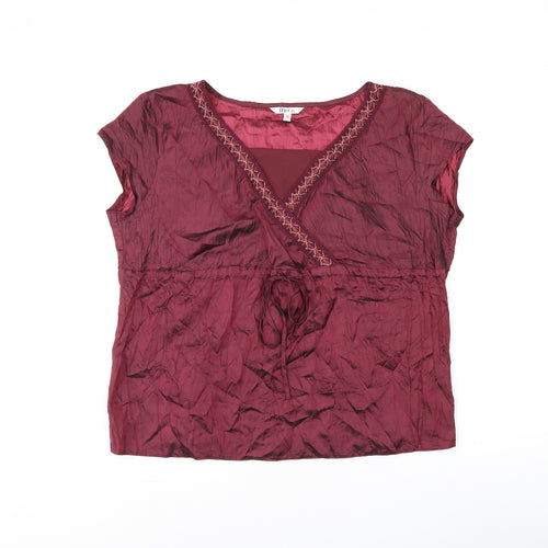 M&Co Womens Red Acetate Basic T-Shirt Size 16 V-Neck