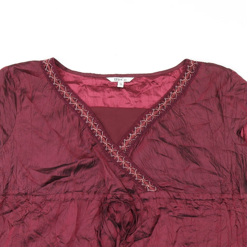 M&Co Womens Red Acetate Basic T-Shirt Size 16 V-Neck