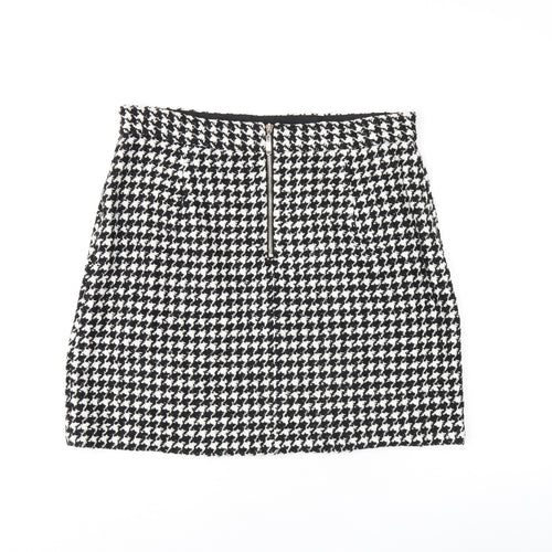 Marks and Spencer Womens Black Geometric Acrylic A-Line Skirt Size 16 Zip - Houndstooth