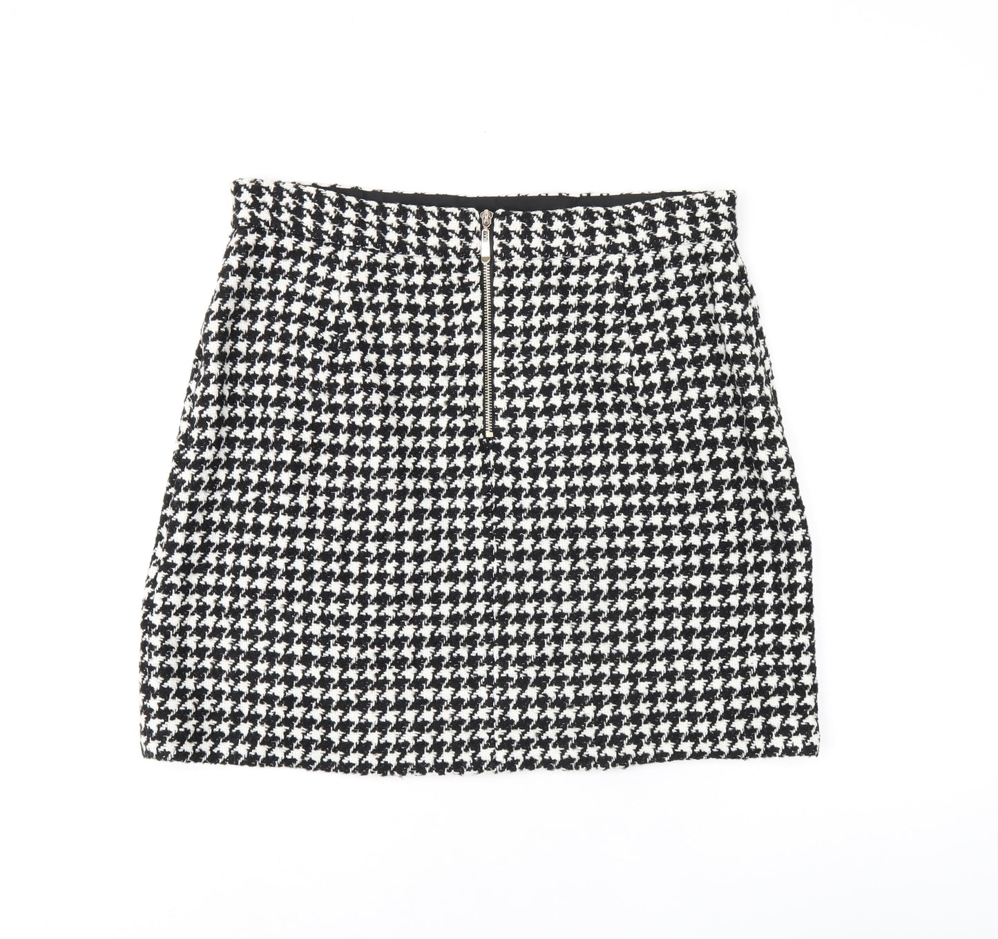 Marks and Spencer Womens Black Geometric Acrylic A-Line Skirt Size 16 Zip - Houndstooth