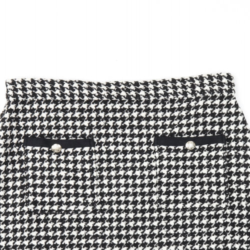 Marks and Spencer Womens Black Geometric Acrylic A-Line Skirt Size 16 Zip - Houndstooth