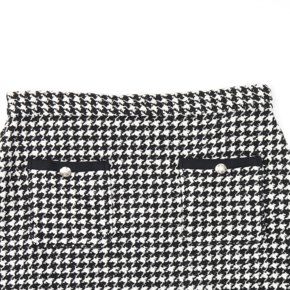 Marks and Spencer Womens Black Geometric Acrylic A-Line Skirt Size 16 Zip - Houndstooth