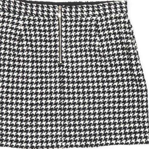 Marks and Spencer Womens Black Geometric Acrylic A-Line Skirt Size 16 Zip - Houndstooth