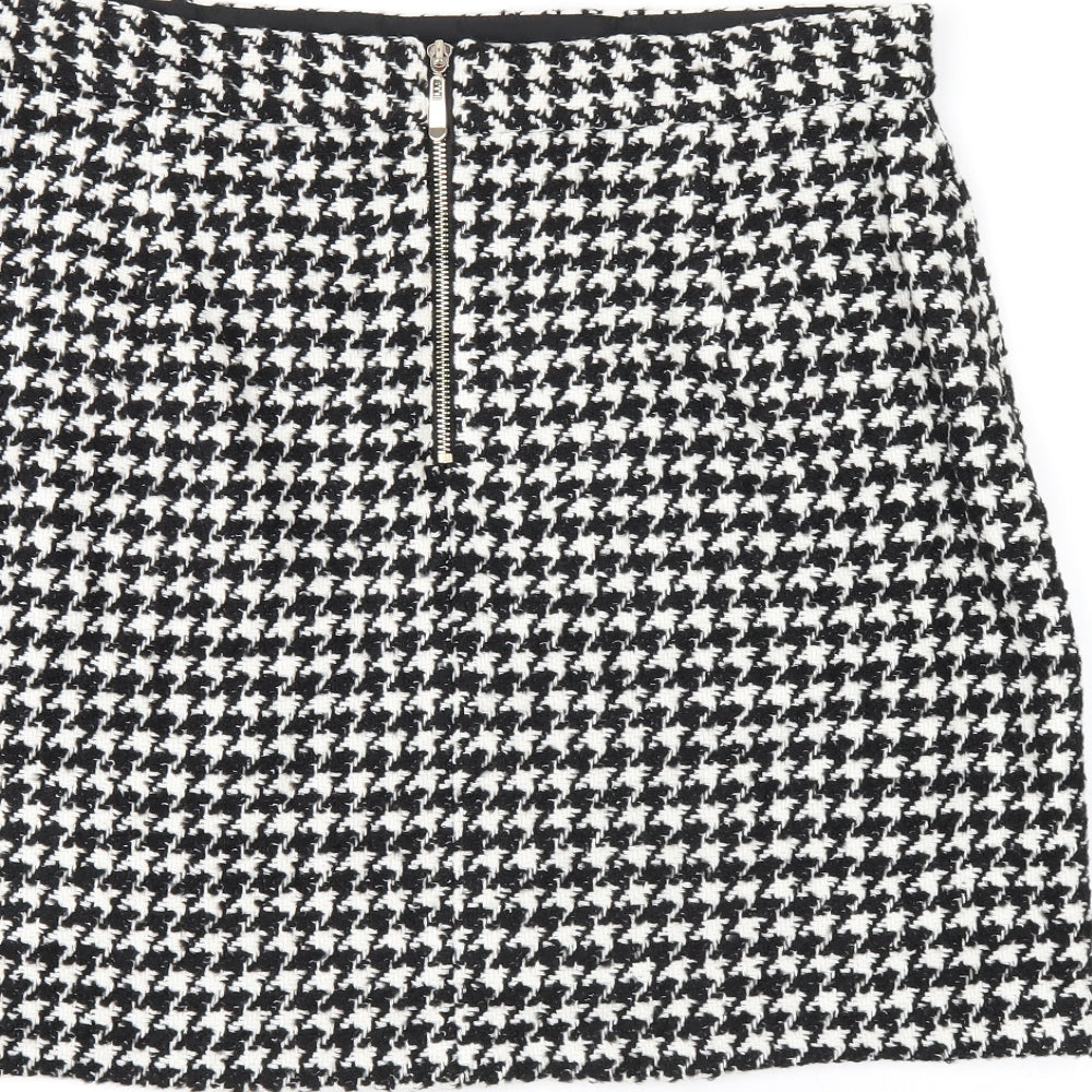 Marks and Spencer Womens Black Geometric Acrylic A-Line Skirt Size 16 Zip - Houndstooth