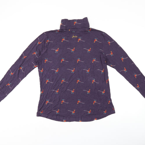 Joules Womens Purple Geometric Viscose Jersey T-Shirt Size 16 High Neck - Bird print
