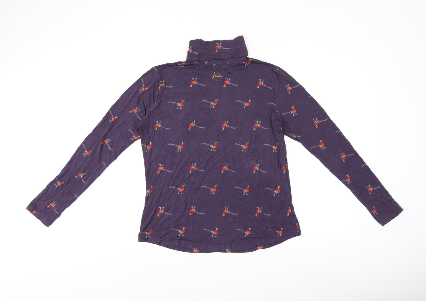 Joules Womens Purple Geometric Viscose Jersey T-Shirt Size 16 High Neck - Bird print